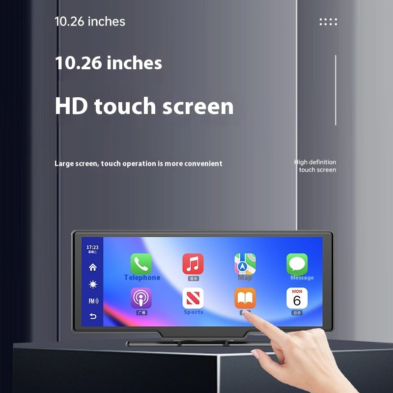 Schermo intelligente per auto con CarPlay, registratore di guida e navigazione.