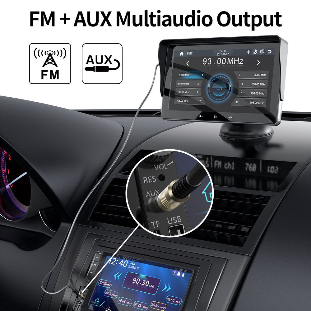 Schermo wireless CarPlay da 7" con attacco accendisigari e supporto a ventosa universale