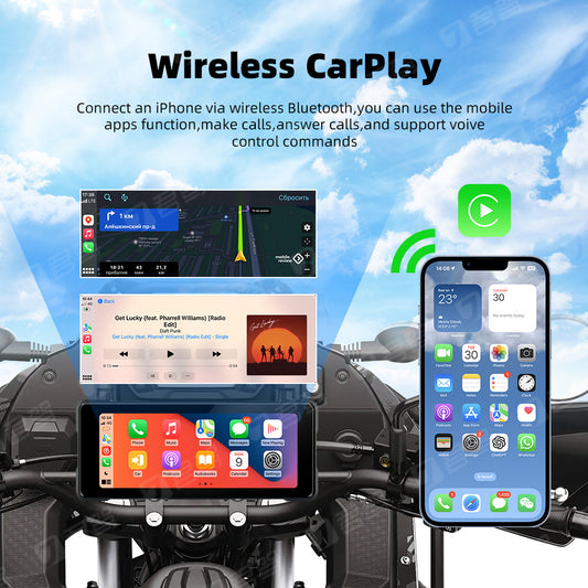 Navigazione wireless CarPlay per moto con Android Auto, doppia fotocamera Bluetooth anteriore e posteriore.