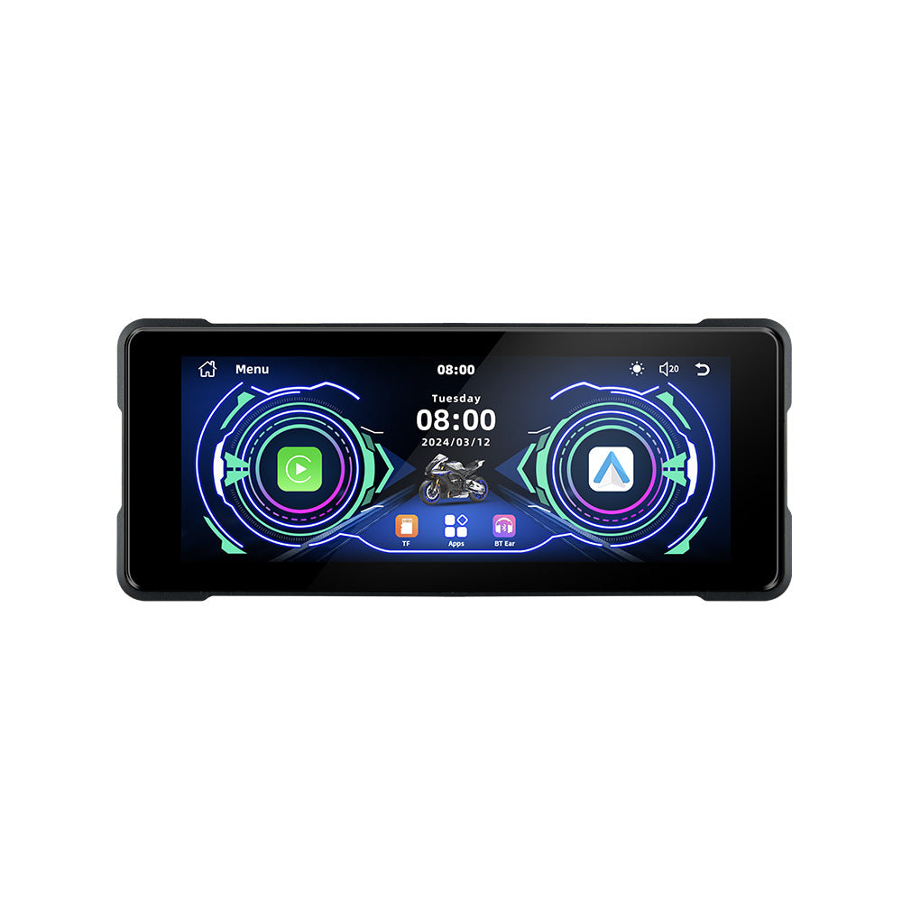 Navigazione wireless CarPlay per moto con Android Auto, doppia fotocamera Bluetooth anteriore e posteriore.