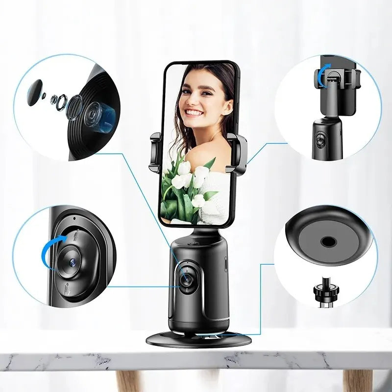 Supporto Intelligente 360° con Tracciamento Facciale AI – Supporto Auto per Smartphone, Stabilizzatore per Video, Vlog e Live Streaming